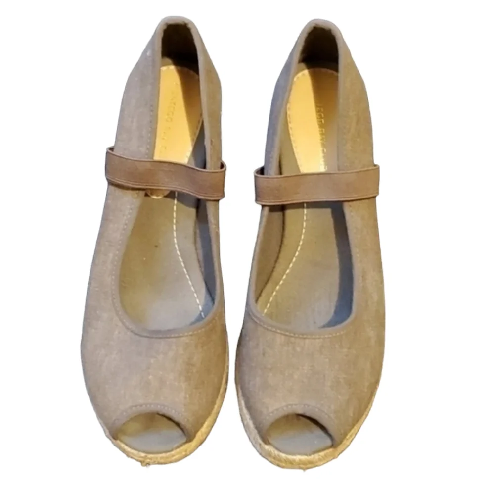 Montego Bay Club Women's Brown Canvas Slip On Wedge Espadrilles Shoes 7.5‎